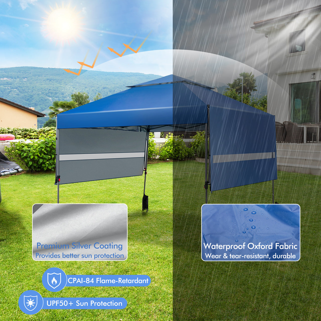 10 x 17.6 Feet Outdoor Instant Pop-up Canopy Tent with Dual Half Awnings - Gallery View 6 of 10