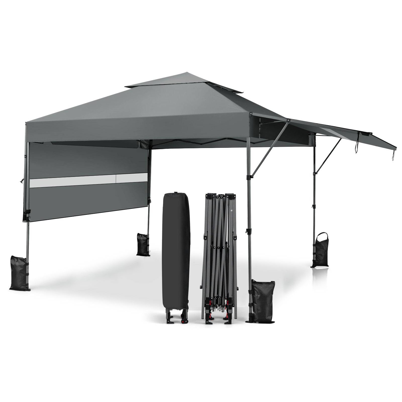 10 x 17.6 Feet Outdoor Instant Pop-up Canopy Tent with Dual Half Awnings, Gray Canopies at Gallery Canada