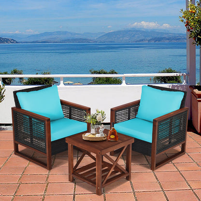 3 Pieces Acacia Wood Patio Furniture Set with Coffee Table, Turquoise Patio Conversation Sets at Gallery Canada