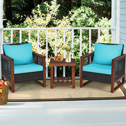 3 Pieces Acacia Wood Patio Furniture Set with Coffee Table, Turquoise Patio Conversation Sets at Gallery Canada