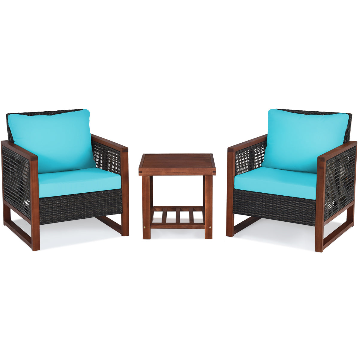 3 Piece Acacia Wood Patio Furniture Set, Coffee Table, Turquoise Patio Conversation Sets Turquoise at Gallery Canada