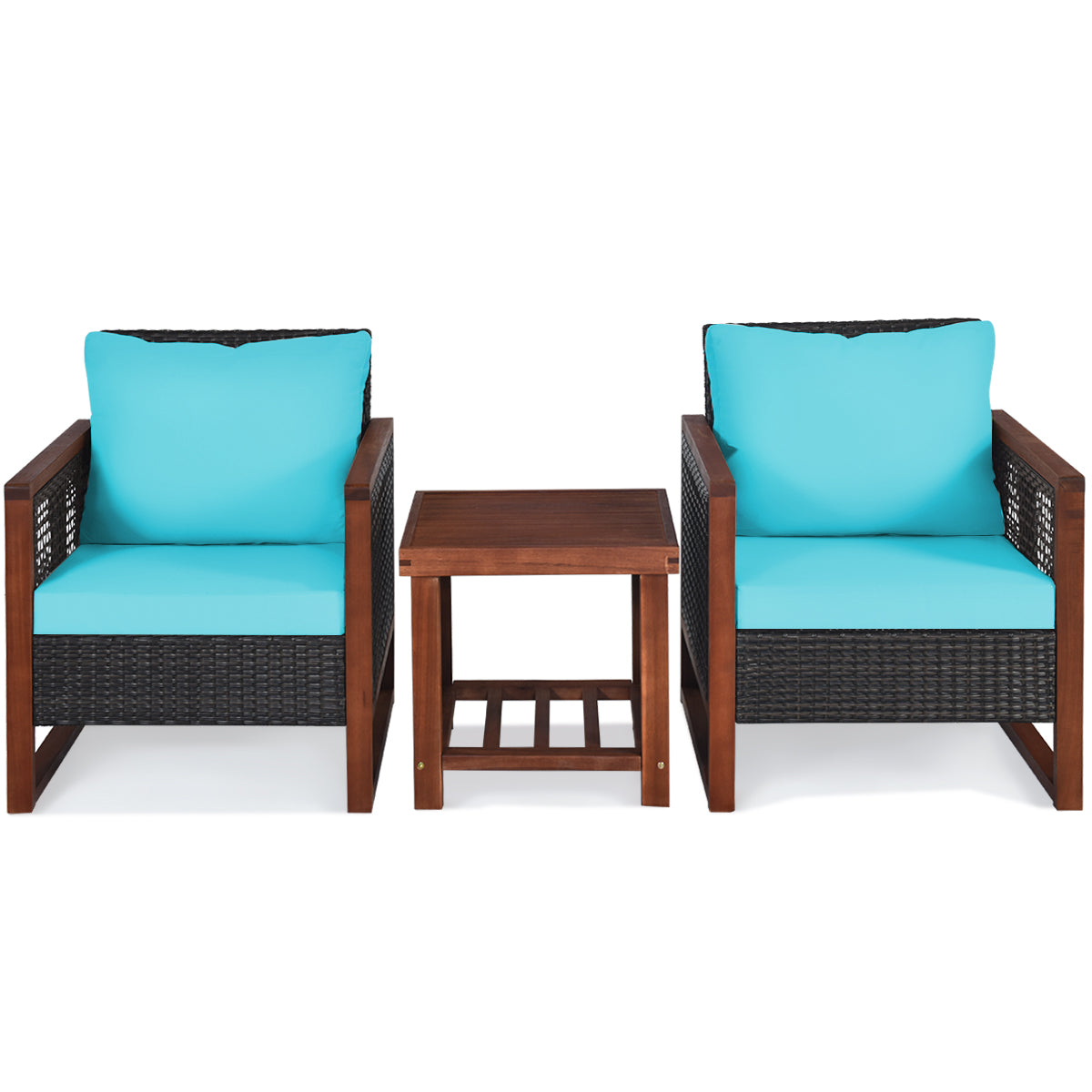 3 Pieces Acacia Wood Patio Furniture Set with Coffee Table, Turquoise Patio Conversation Sets at Gallery Canada
