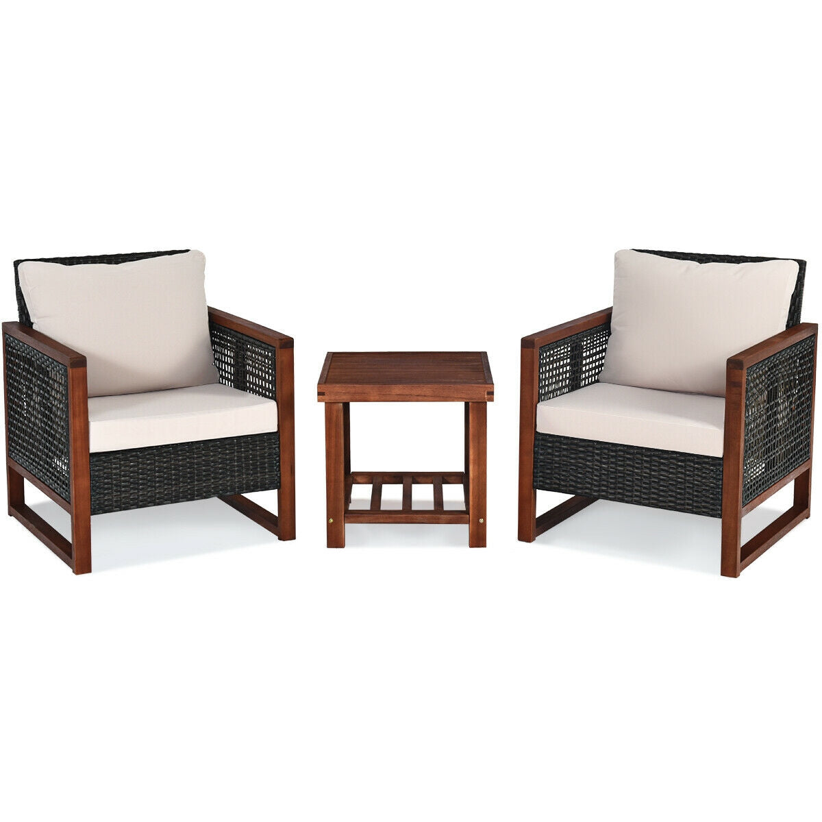 3 Pc Patio Wicker Sofa Set, Wood Frame, Cushion, Beige Patio Conversation Sets at Gallery Canada