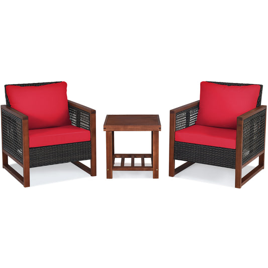 3 Pieces Acacia Wood Patio Furniture Set with Coffee Table, Red Patio Conversation Sets Red at Gallery Canada