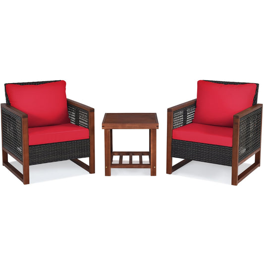 3-Piece Acacia Wood Patio Set, Coffee Table, Red Patio Conversation Sets Red at Gallery Canada