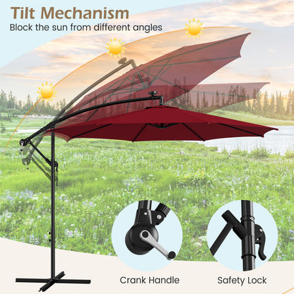 10 Feet Patio Offset Umbrella with 112 Solar-Powered LED Lights-Beige, Wine Outdoor Umbrellas at Gallery Canada