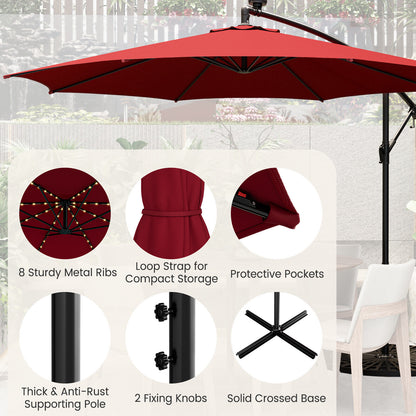 10 Feet Patio Offset Umbrella with 112 Solar-Powered LED Lights-Beige, Wine Outdoor Umbrellas at Gallery Canada