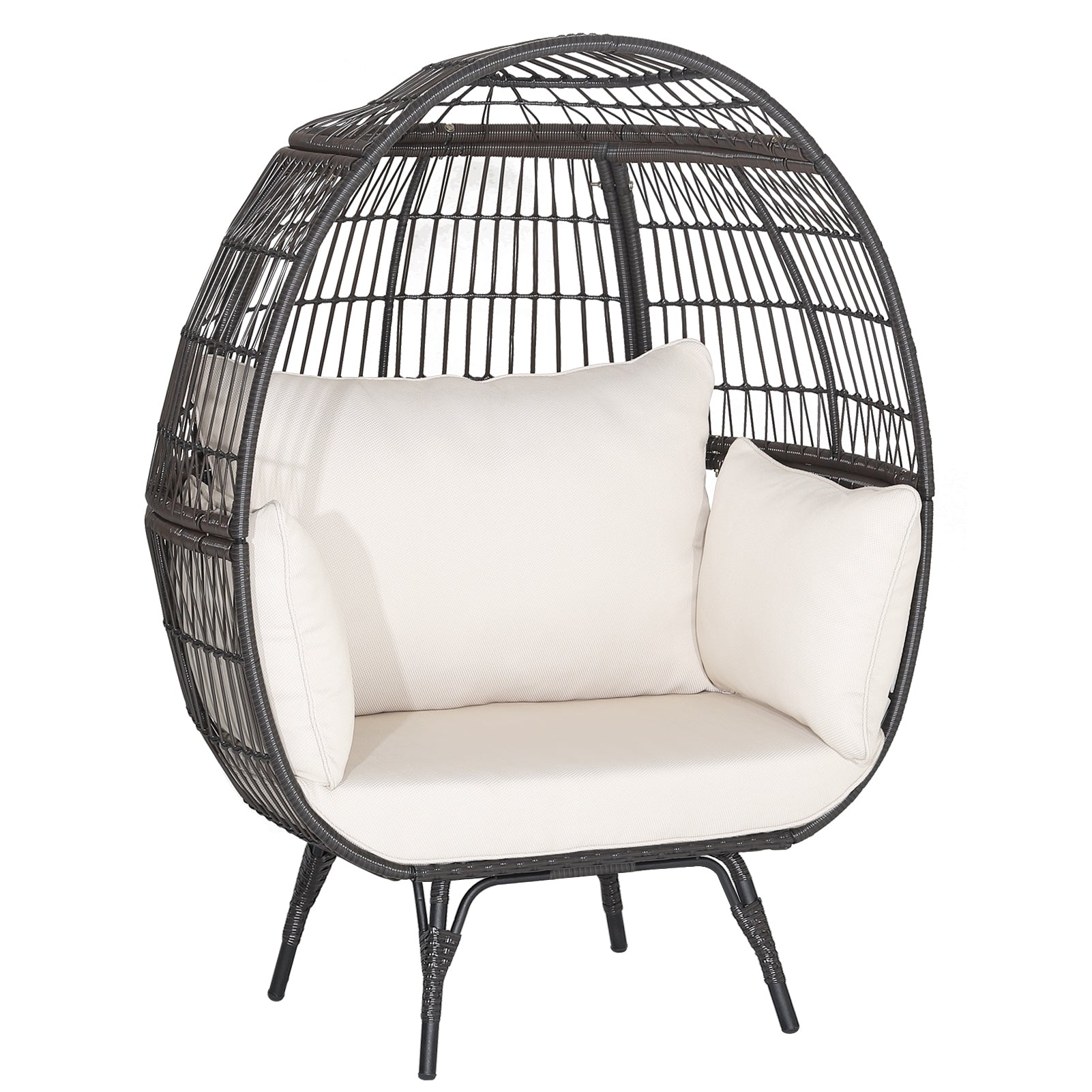 Oversized Patio Rattan Egg Lounge Chair with 4 Cushions, Brown Outdoor Chaise Lounges at Gallery Canada