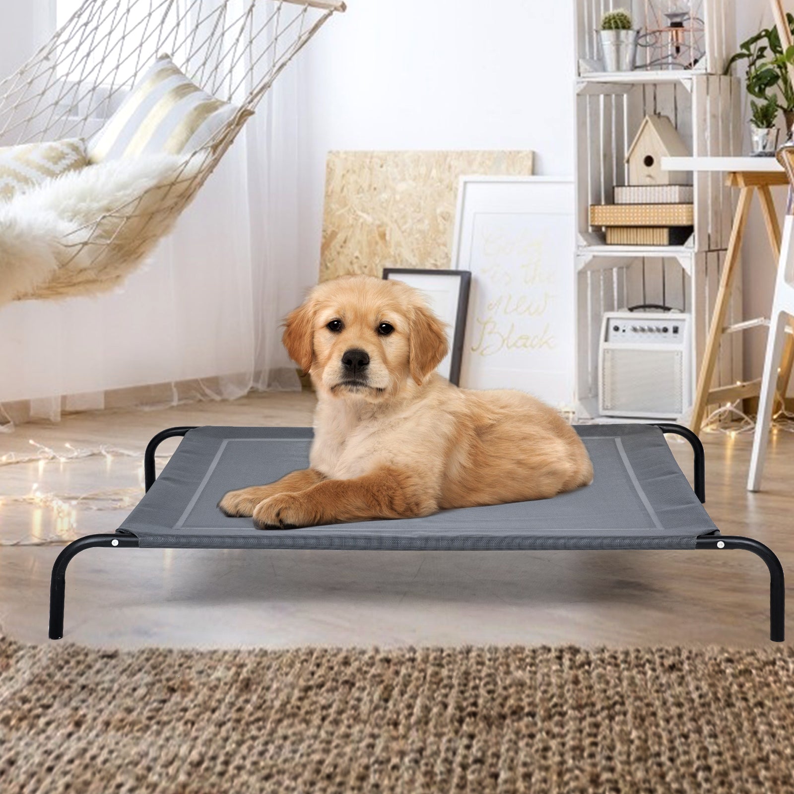 Large Pet Bed Indoor Outdoor Camping Steel Frame Elevated Pet Cot Mat, Black Dog Beds at Gallery Canada