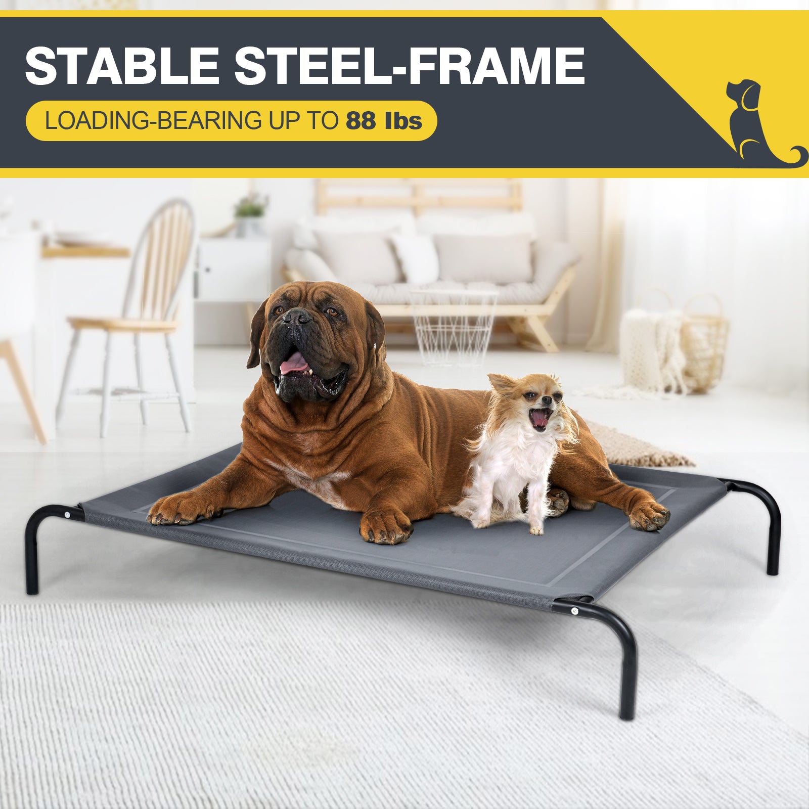 Large Pet Bed Indoor Outdoor Camping Steel Frame Elevated Pet Cot Mat, Black Dog Beds at Gallery Canada