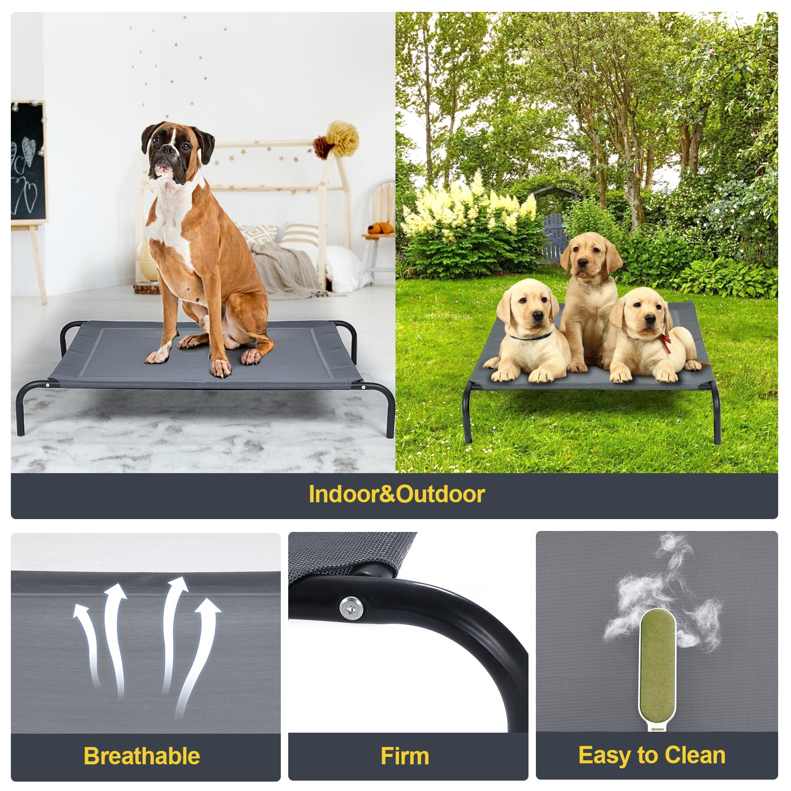 Large Pet Bed Indoor Outdoor Camping Steel Frame Elevated Pet Cot Mat, Black Dog Beds at Gallery Canada