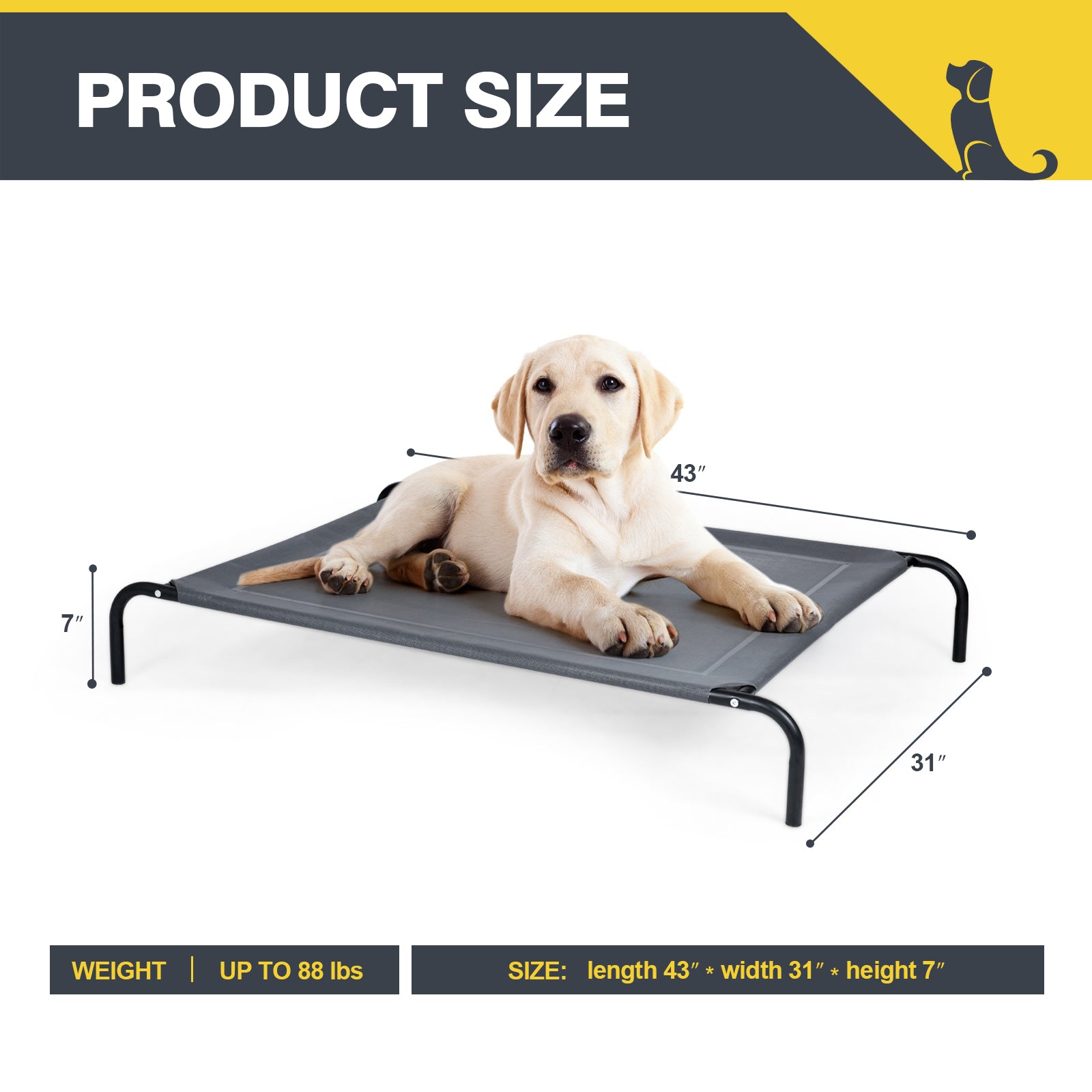 Large Pet Bed Indoor Outdoor Camping Steel Frame Elevated Pet Cot Mat, Black Dog Beds at Gallery Canada
