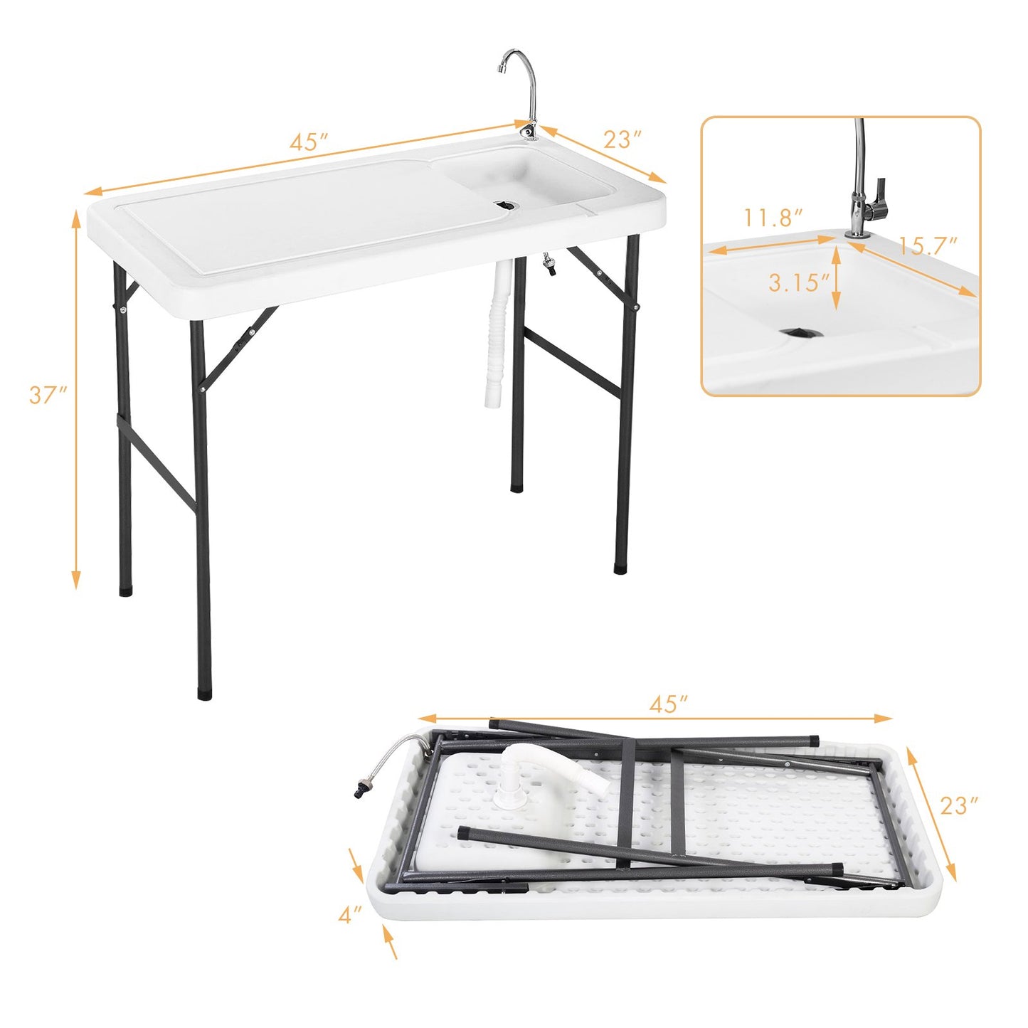 Folding Portable Fish Cleaning Cutting Table, White - Gallery Canada