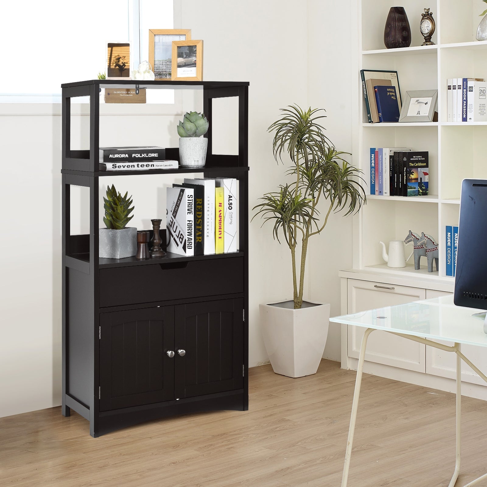 Bathroom Storage Cabinet with Drawer and Shelf Floor Cabinet, Black Floor Cabinets at Gallery Canada
