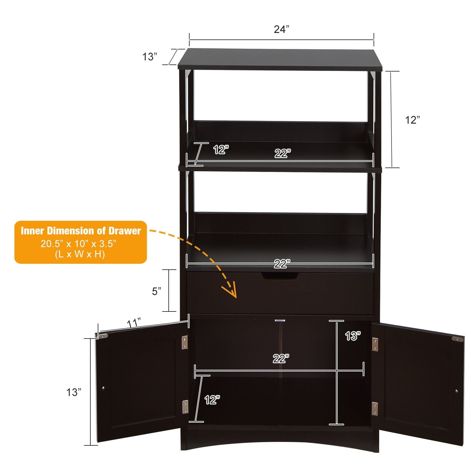 Bathroom Storage Cabinet with Drawer and Shelf Floor Cabinet, Dark Brown - Gallery Canada