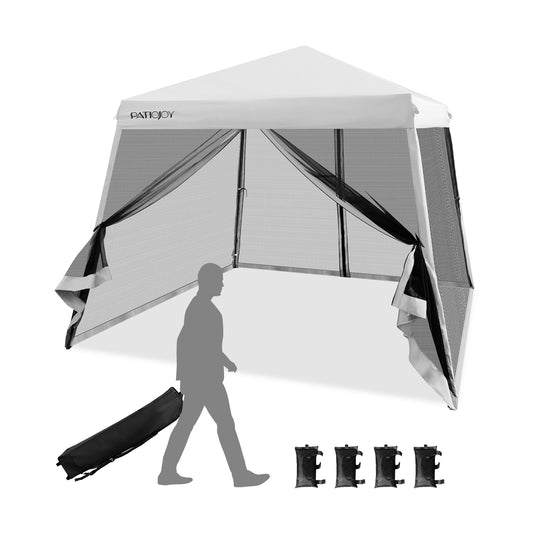 10 x 10 Feet Pop Up Canopy, Mesh Sidewalls, Roller Bag, White Canopies White at Gallery Canada