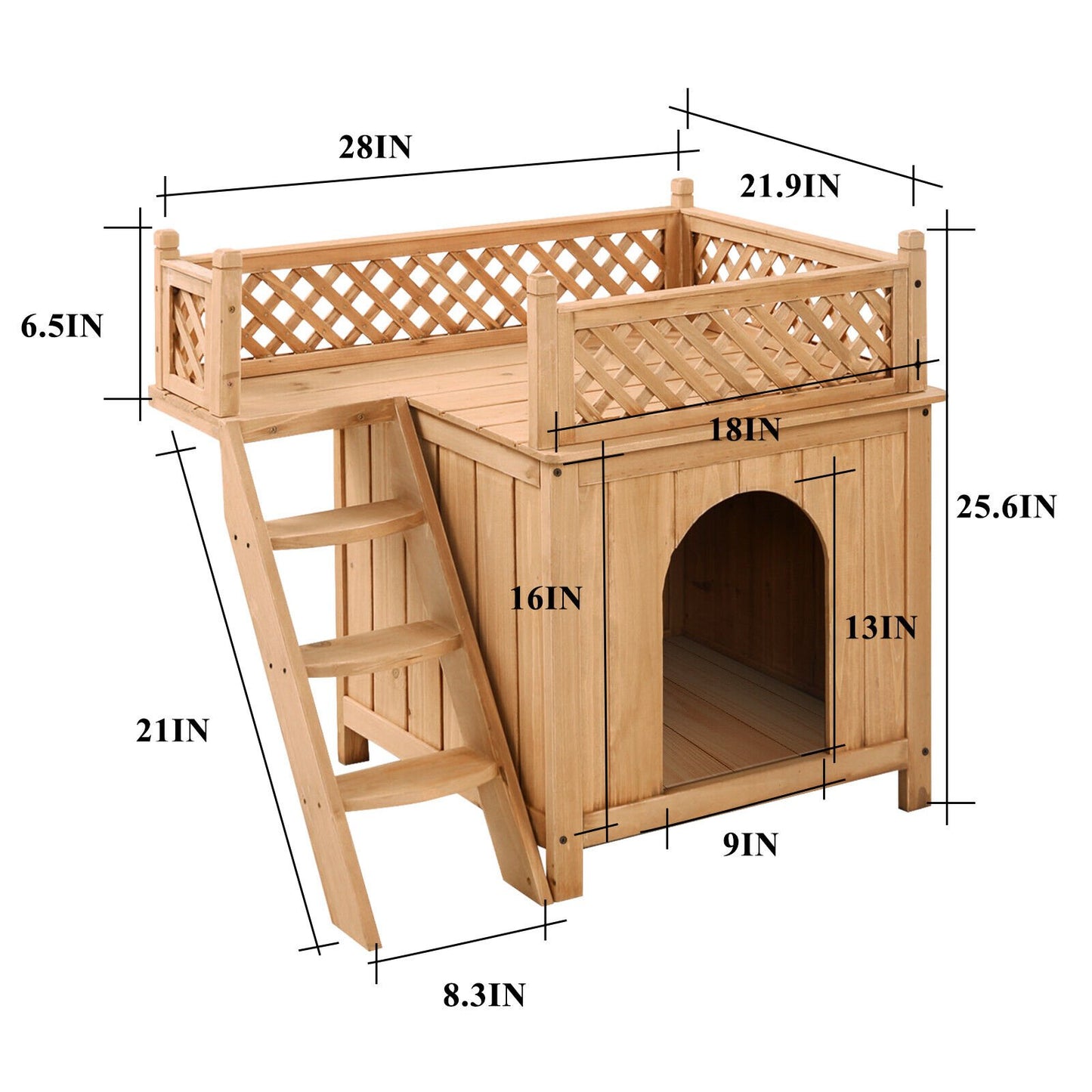 Wooden Dog House with Stairs and Raised Balcony for Puppy and Cat at Gallery Canada