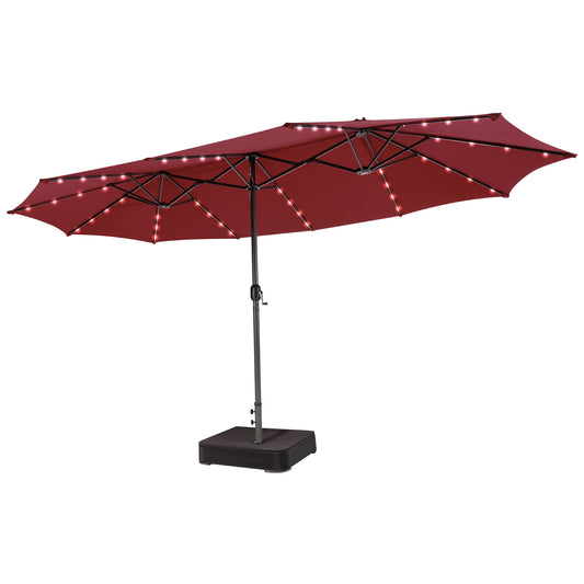 15 Feet Double-Sided Patio Umbrella with 48 LED Lights, Dark Red Outdoor Umbrellas Dark Red at Gallery Canada