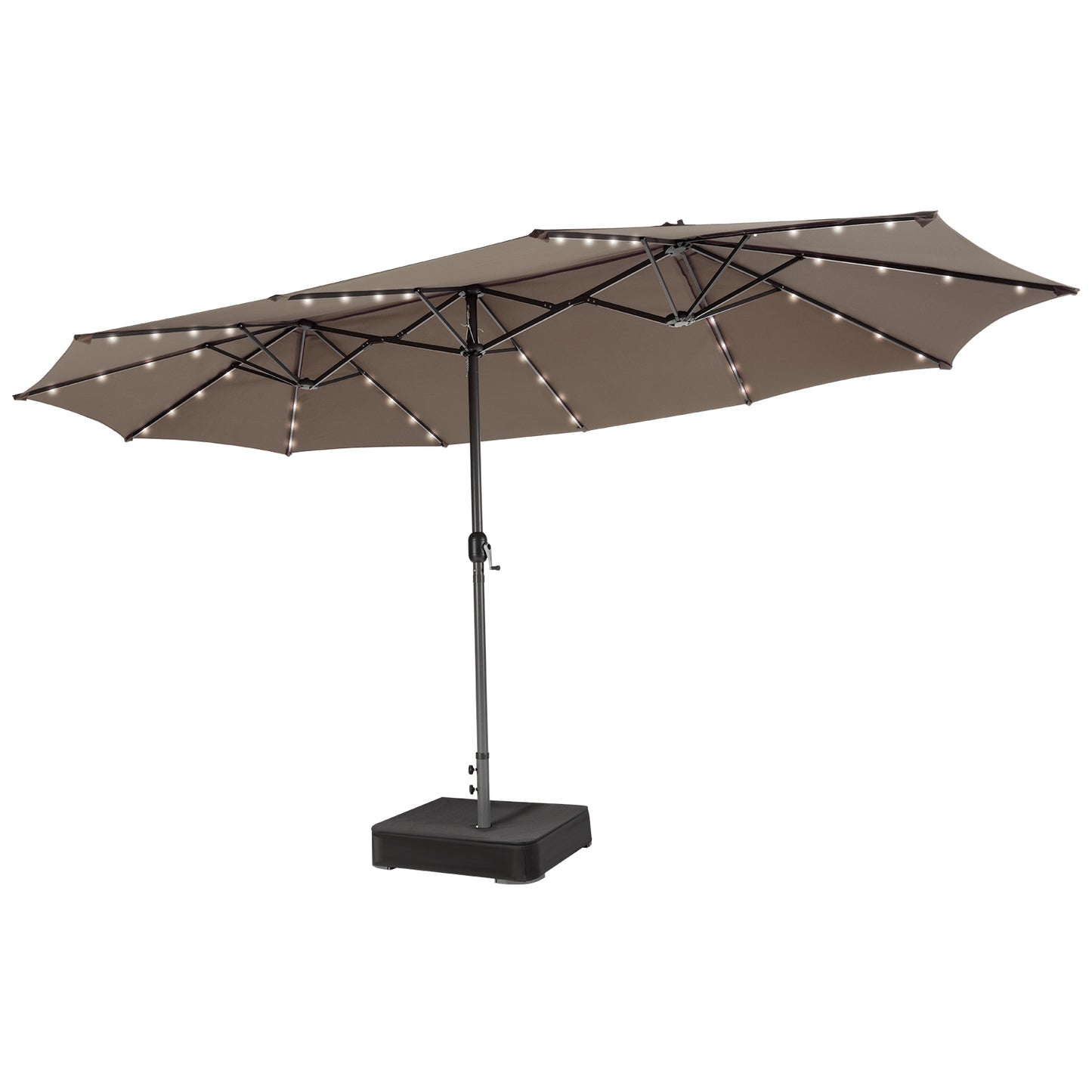 15 Feet Double-Sided Patio Umbrella, 48 LED Lights, Brown