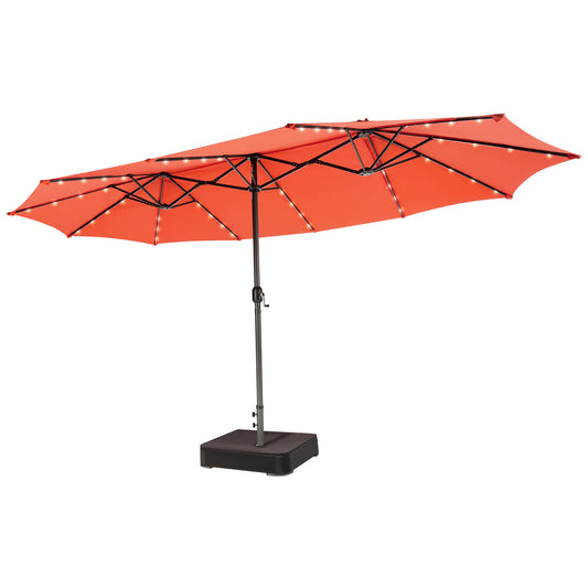 15 Feet Double-Sided Patio Umbrella, 48 LED Lights, Orange