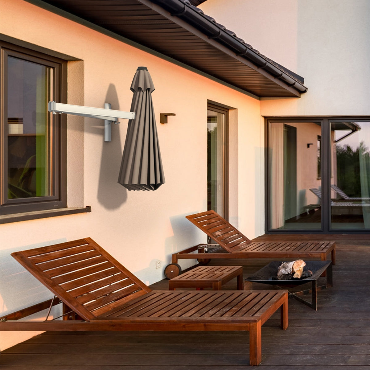 8ft Telescopic Folding Tilt Aluminum Sun Shade Umbrella, Tan Outdoor Umbrellas at Gallery Canada