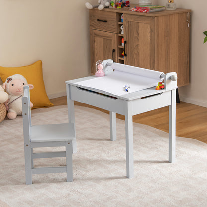 Wooden Kids Table and Chair Set with Storage and Paper Roll Holder, Gray Kids Table & Chair Sets at Gallery Canada