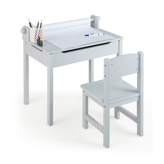 Kids Table And Chair Set With Storage, Paper Roll Holder, Gray Kids Table & Chair Sets Gray at Gallery Canada