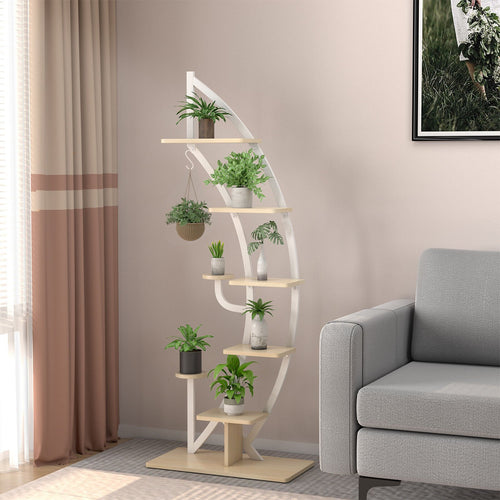 6-Tier 9 Potted Metal Plant Stand Holder Display Shelf with Hook, White