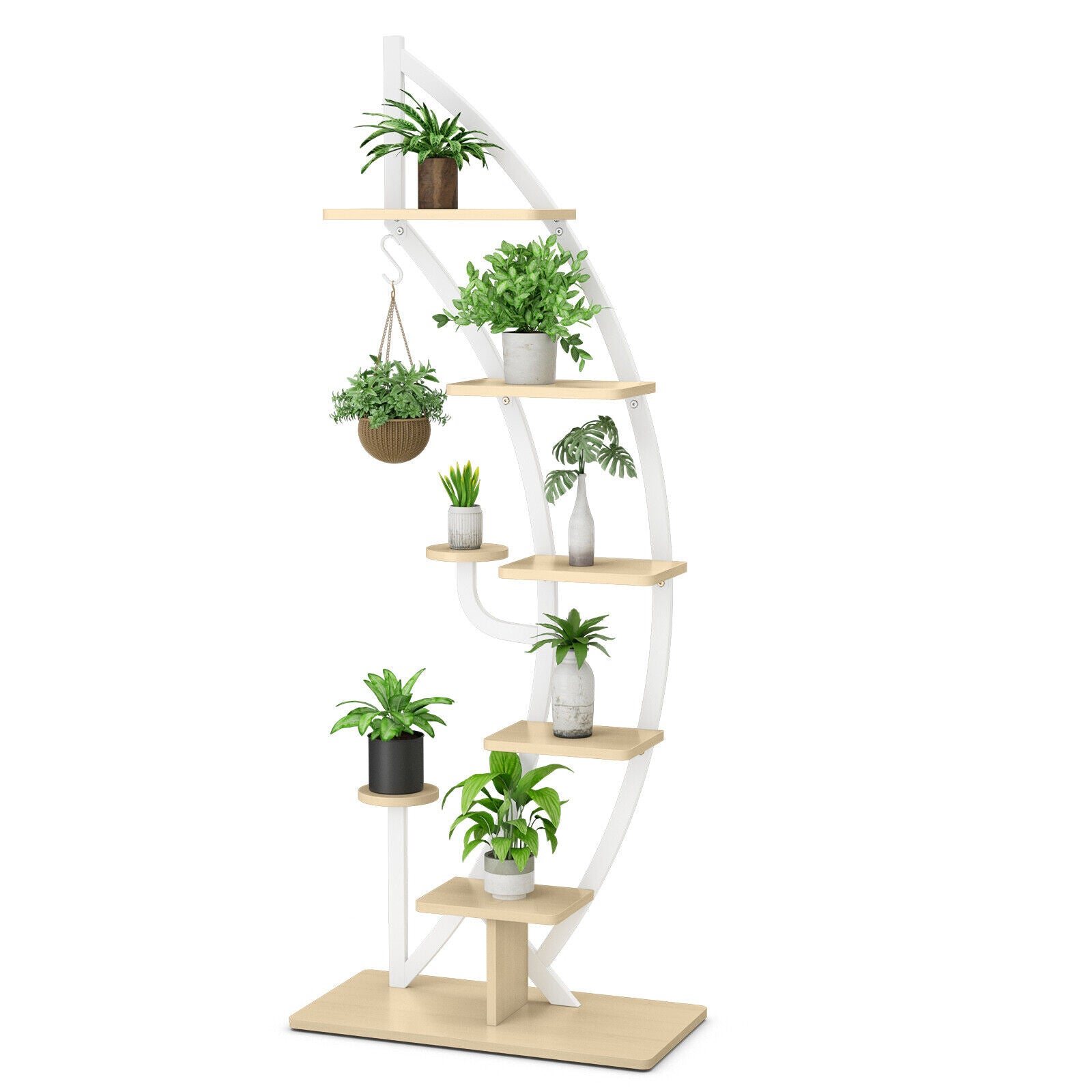 6-Tier 9 Potted Metal Plant Stand Holder Display Shelf with Hook, White Plant Stands White at Gallery Canada