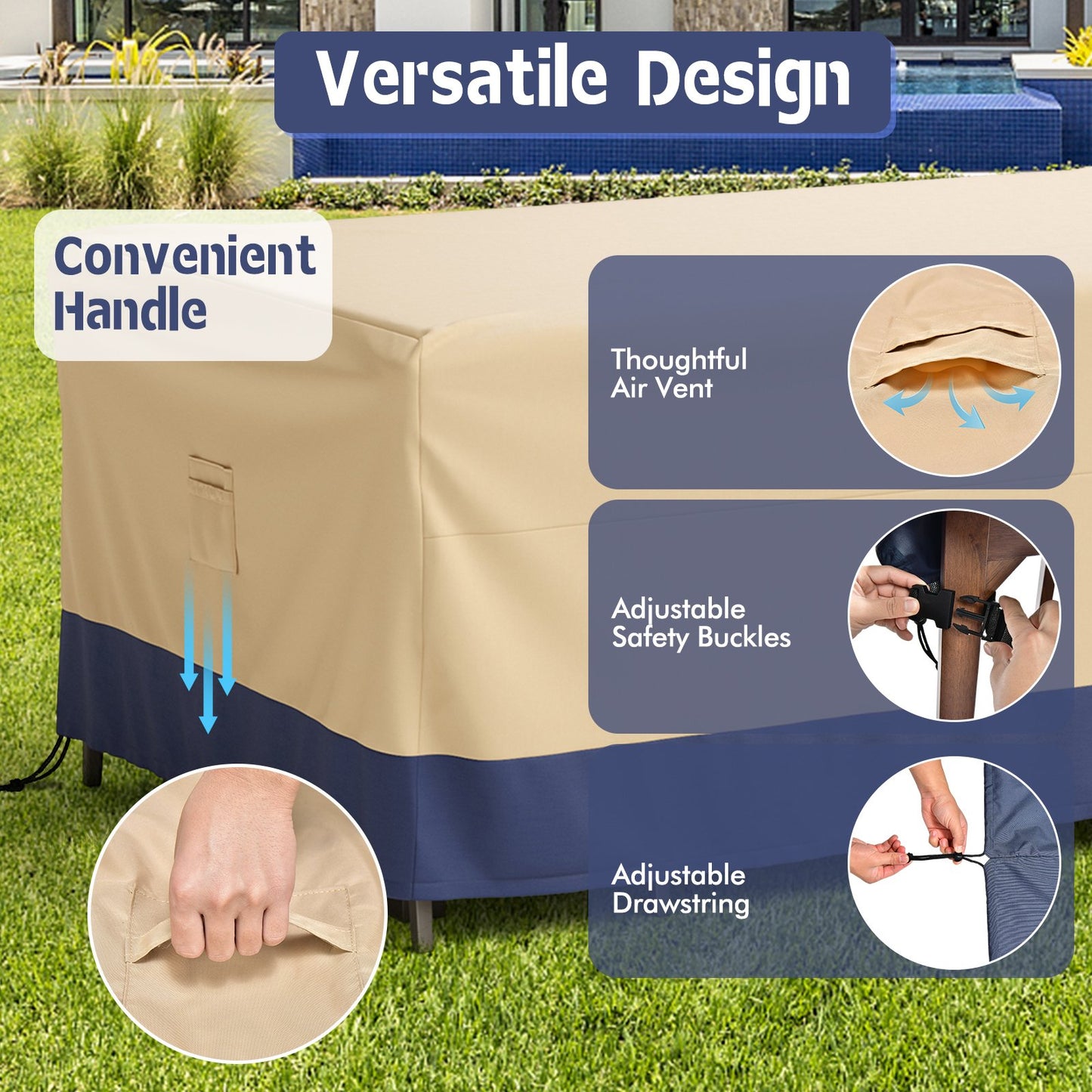 Patio Furniture Cover with Padded Handle and Click-Close Straps-90 x 50 x 32 inches, Beige