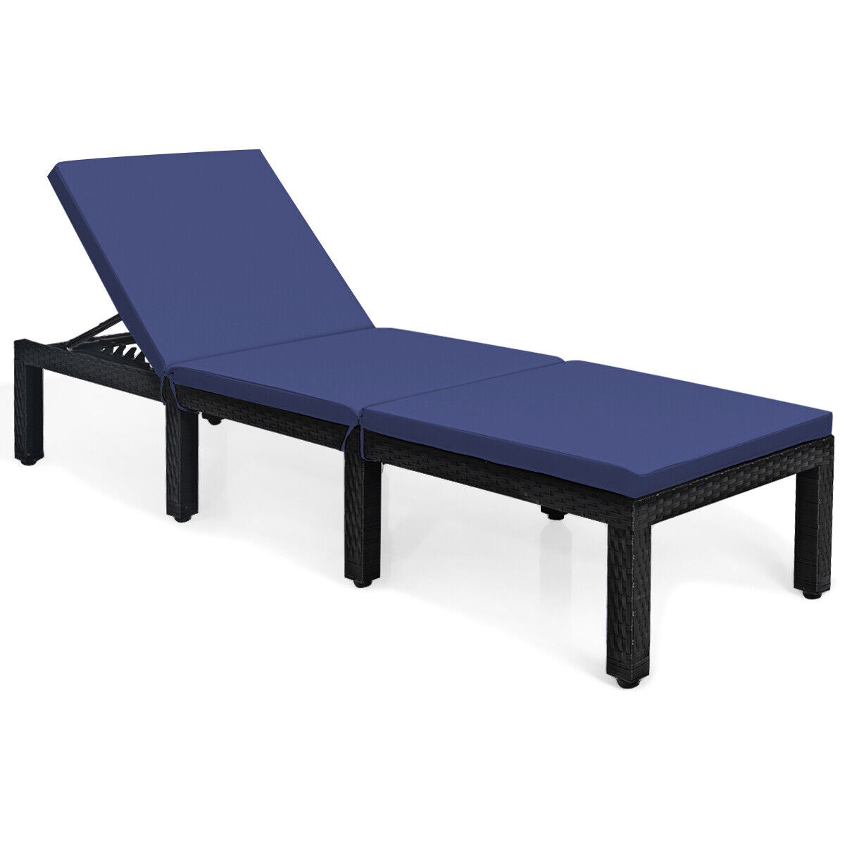 Patio Rattan Height Adjustable Lounge Chair with 2 Set of Cushion Cover, Navy & Off White Outdoor Chaise Lounges at Gallery Canada