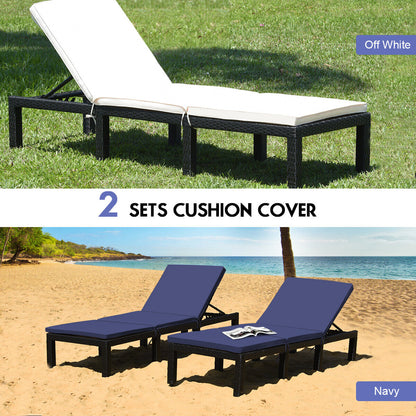 Patio Rattan Height Adjustable Lounge Chair with 2 Set of Cushion Cover, Navy & Off White Outdoor Chaise Lounges at Gallery Canada