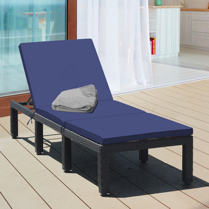 Patio Rattan Height Adjustable Lounge Chair with 2 Set of Cushion Cover, Navy & Off White Outdoor Chaise Lounges at Gallery Canada