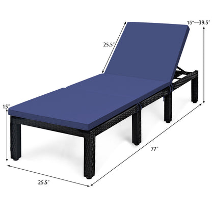 Patio Rattan Height Adjustable Lounge Chair with 2 Set of Cushion Cover, Navy & Off White Outdoor Chaise Lounges at Gallery Canada