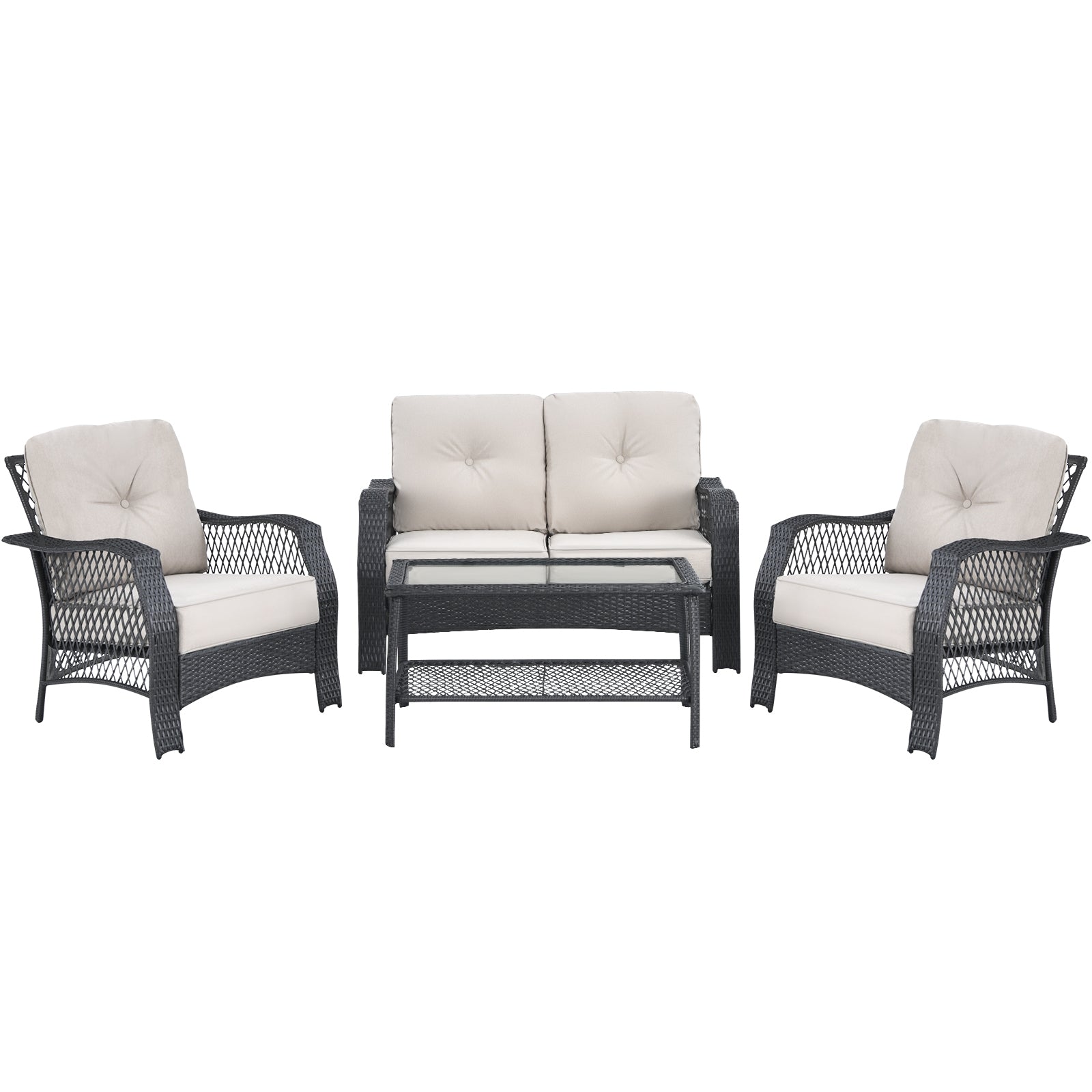 4 Piece Patio Wicker Furniture Set, Loveseat Sofa Coffee Table, Beige Patio Conversation Sets at Gallery Canada