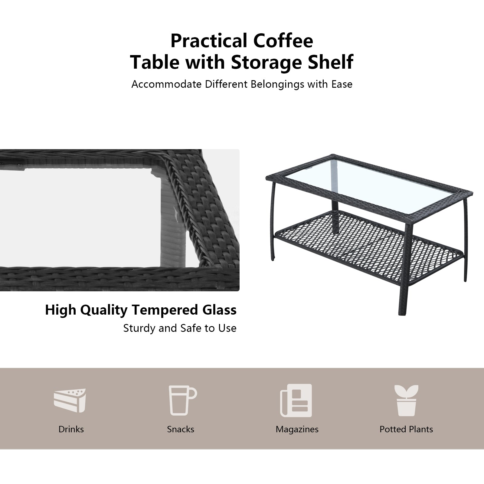 4 Pieces Patio Wicker Furniture Set Loveseat Sofa Coffee Table with Cushion, Beige Patio Conversation Sets at Gallery Canada