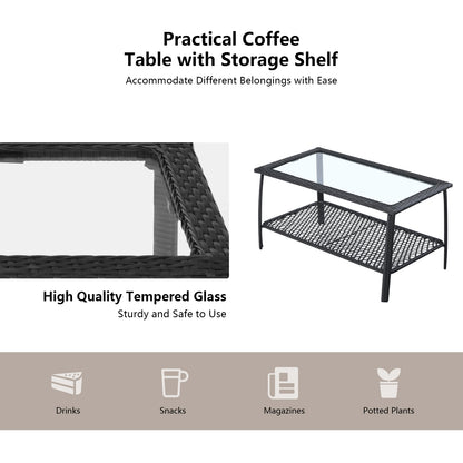 4 Pieces Patio Wicker Furniture Set Loveseat Sofa Coffee Table with Cushion, Beige Patio Conversation Sets at Gallery Canada