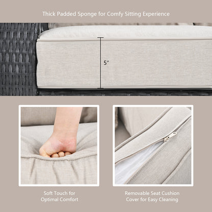 4 Pieces Patio Wicker Furniture Set Loveseat Sofa Coffee Table with Cushion, Beige Patio Conversation Sets at Gallery Canada