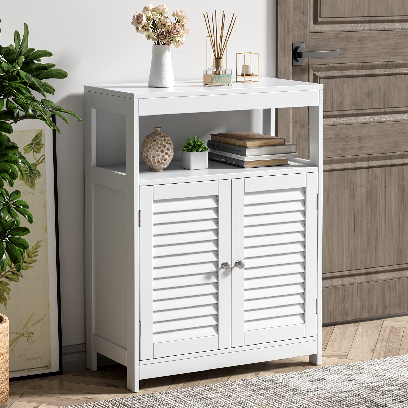 Freestanding Bathroom Floor Cabinet, Double Shutter Doors, White Floor Cabinets at Gallery Canada