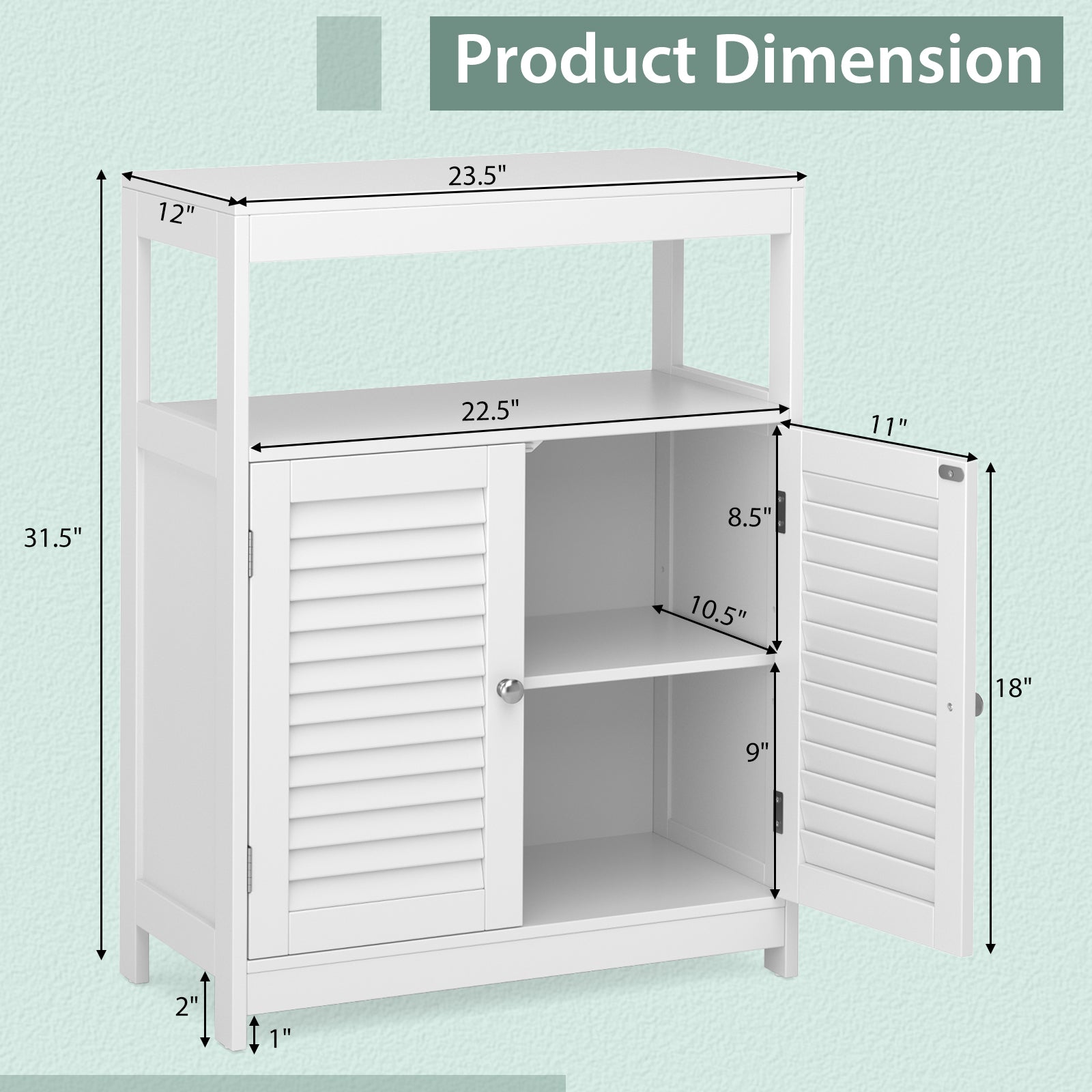 Freestanding Bathroom Floor Cabinet, Double Shutter Doors, White Floor Cabinets at Gallery Canada
