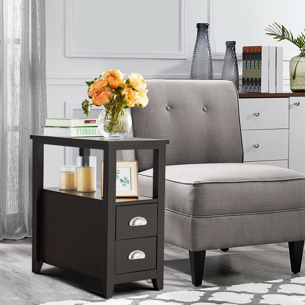 2 Drawer Wooden Nightstand Set, Dark Brown Nightstands at Gallery Canada