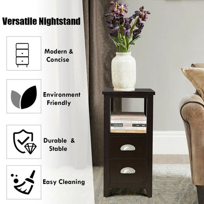 2 Drawer Wooden Nightstand Set, Dark Brown Nightstands at Gallery Canada
