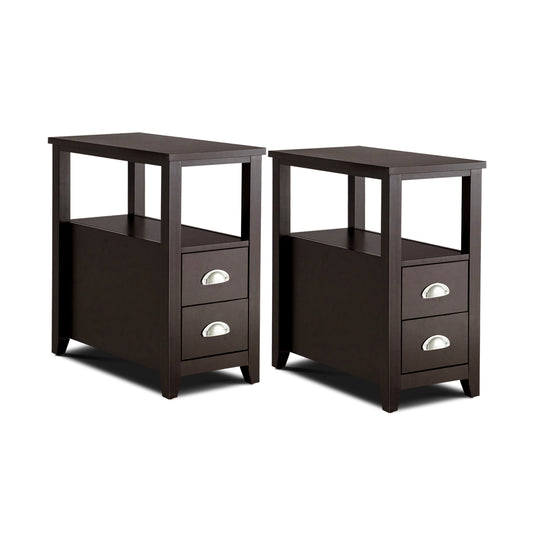 2 Drawer Wooden Nightstand Set, Dark Brown Nightstands Dark Brown at Gallery Canada