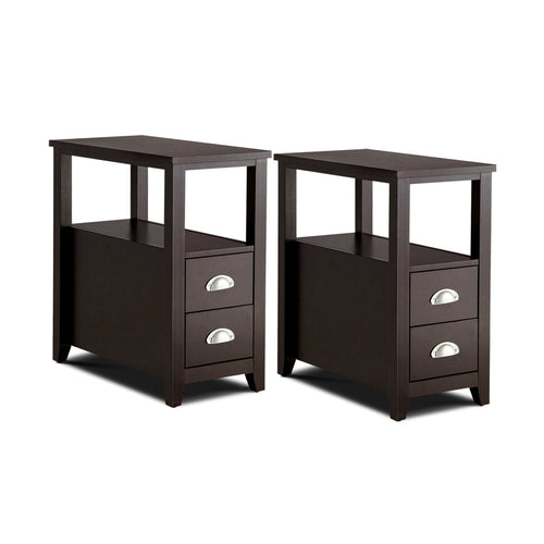 2 Drawer Wooden Nightstand Set, Dark Brown