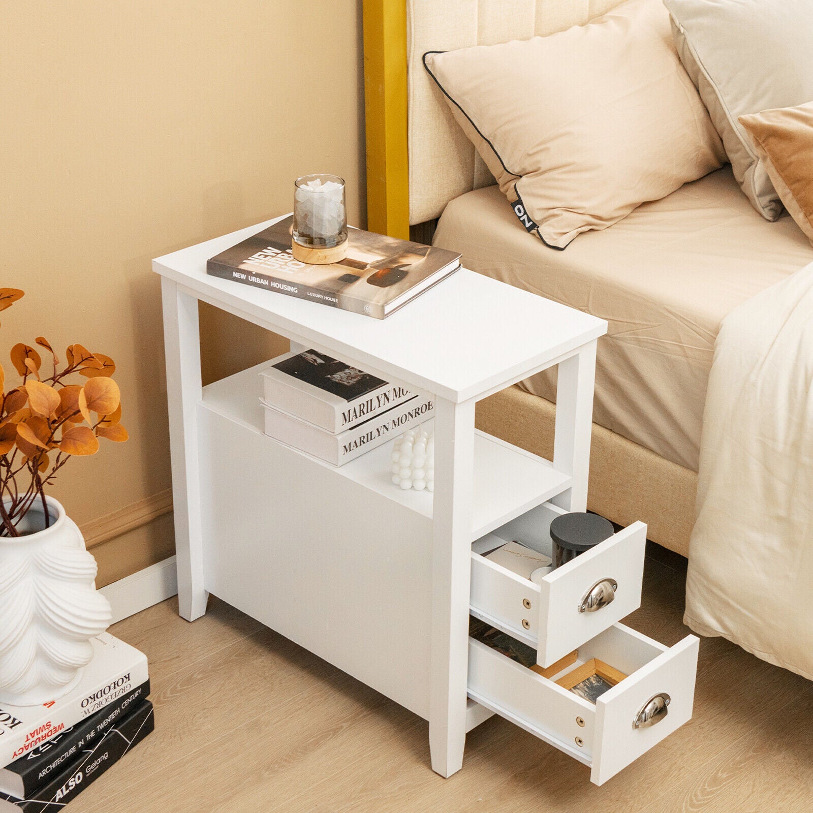 2 Drawer Wooden Nightstand Set, White Nightstands at Gallery Canada