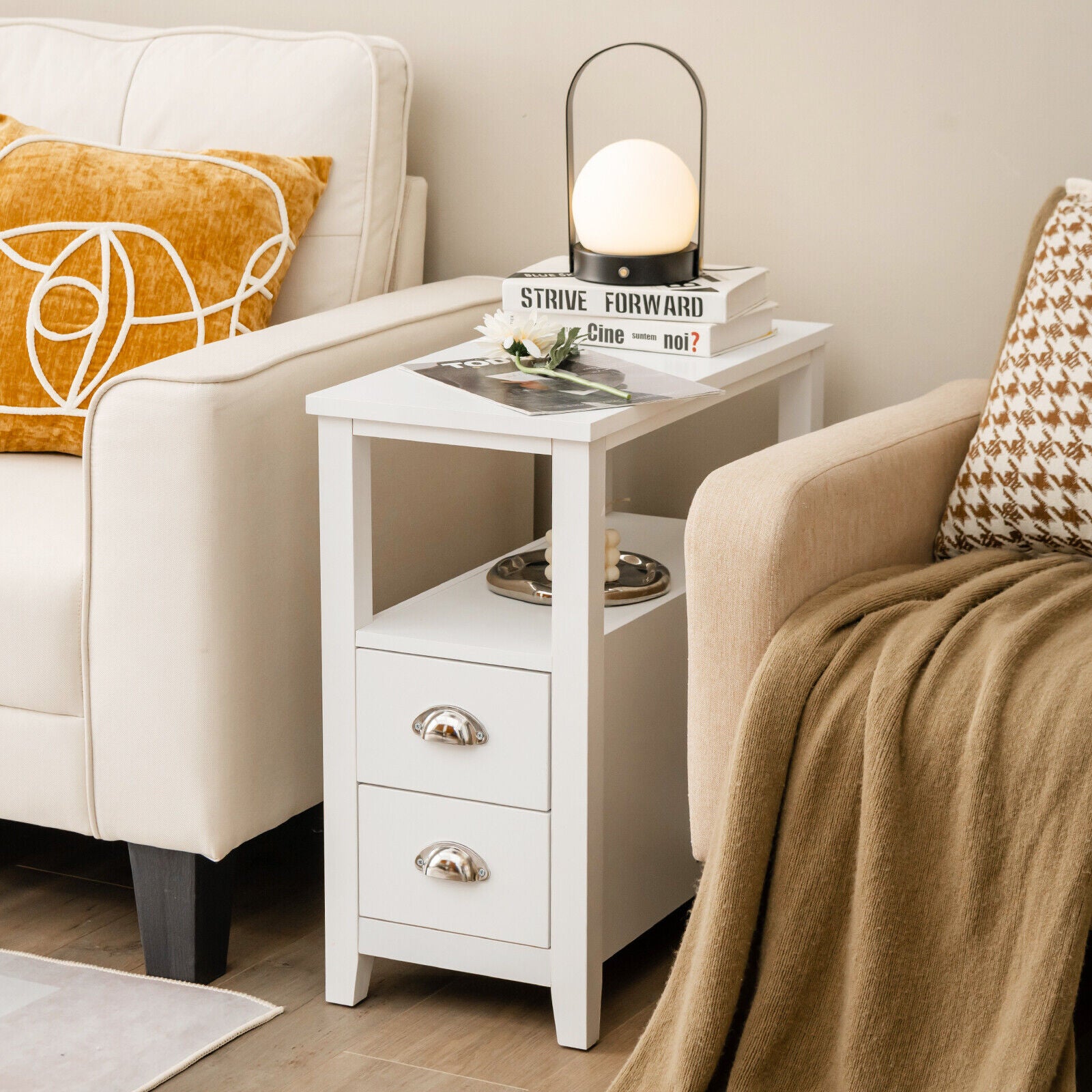 2 Drawer Wooden Nightstand Set, White Nightstands at Gallery Canada