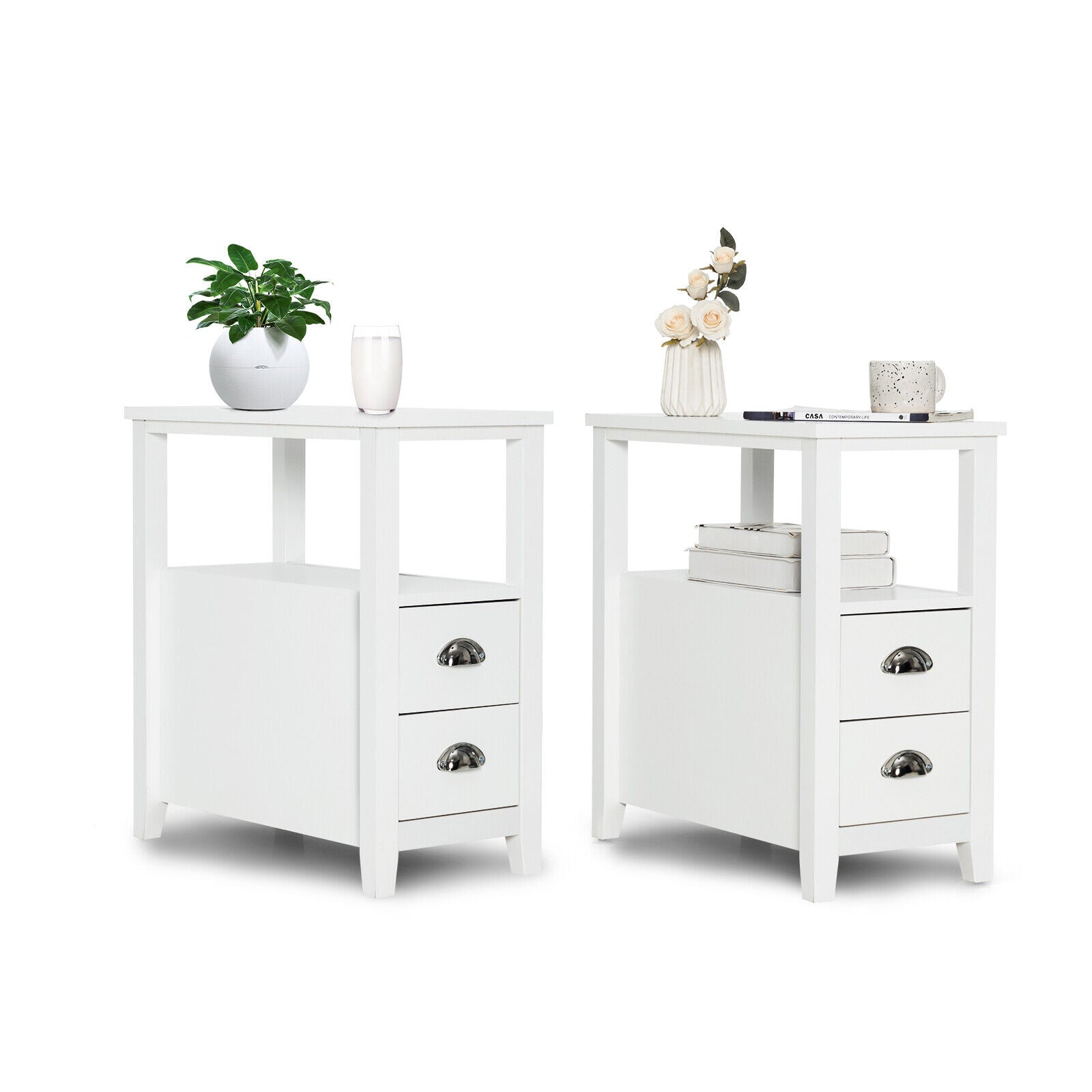 2 Drawer Wooden Nightstand Set, White Nightstands at Gallery Canada