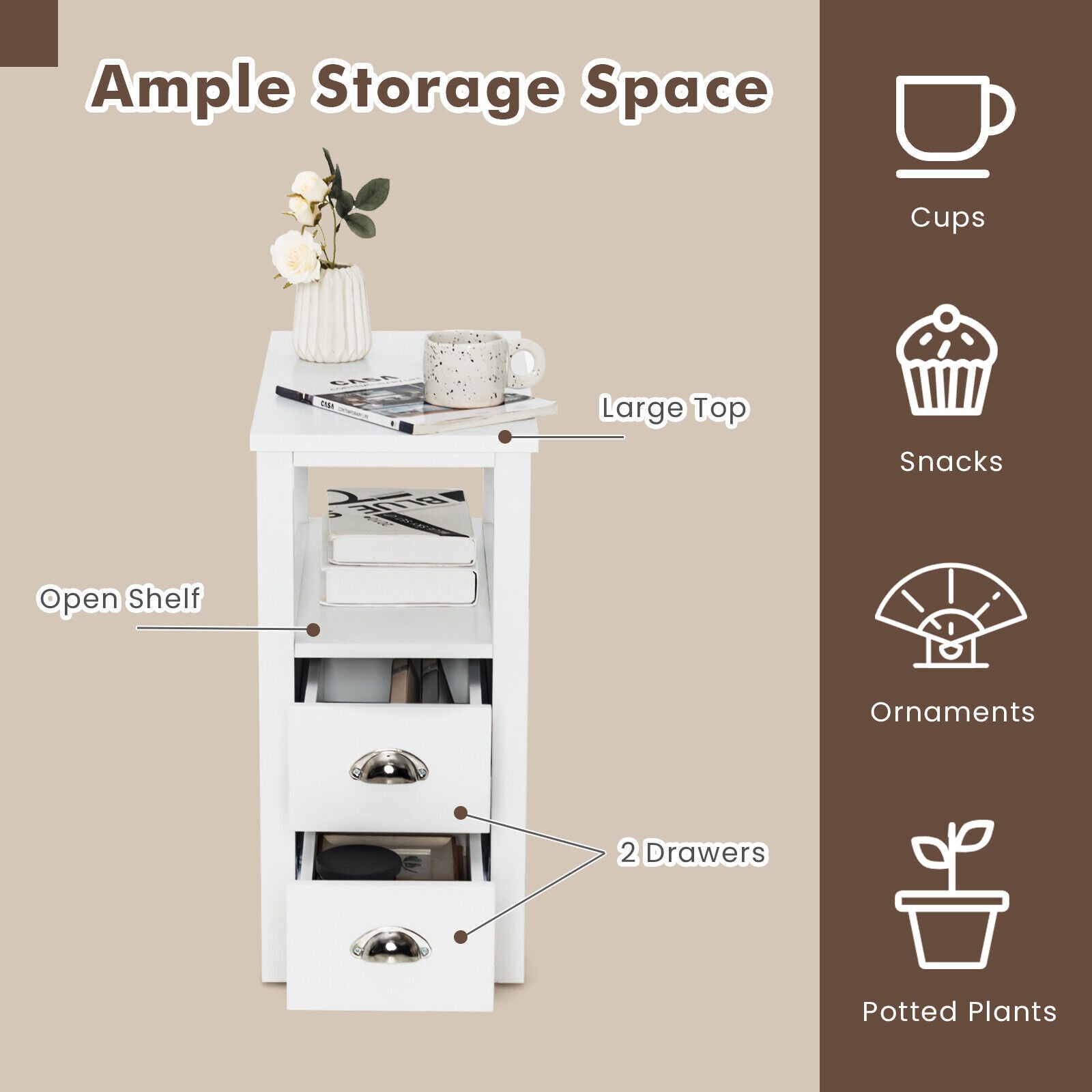 2 Drawer Wooden Nightstand Set, White Nightstands at Gallery Canada