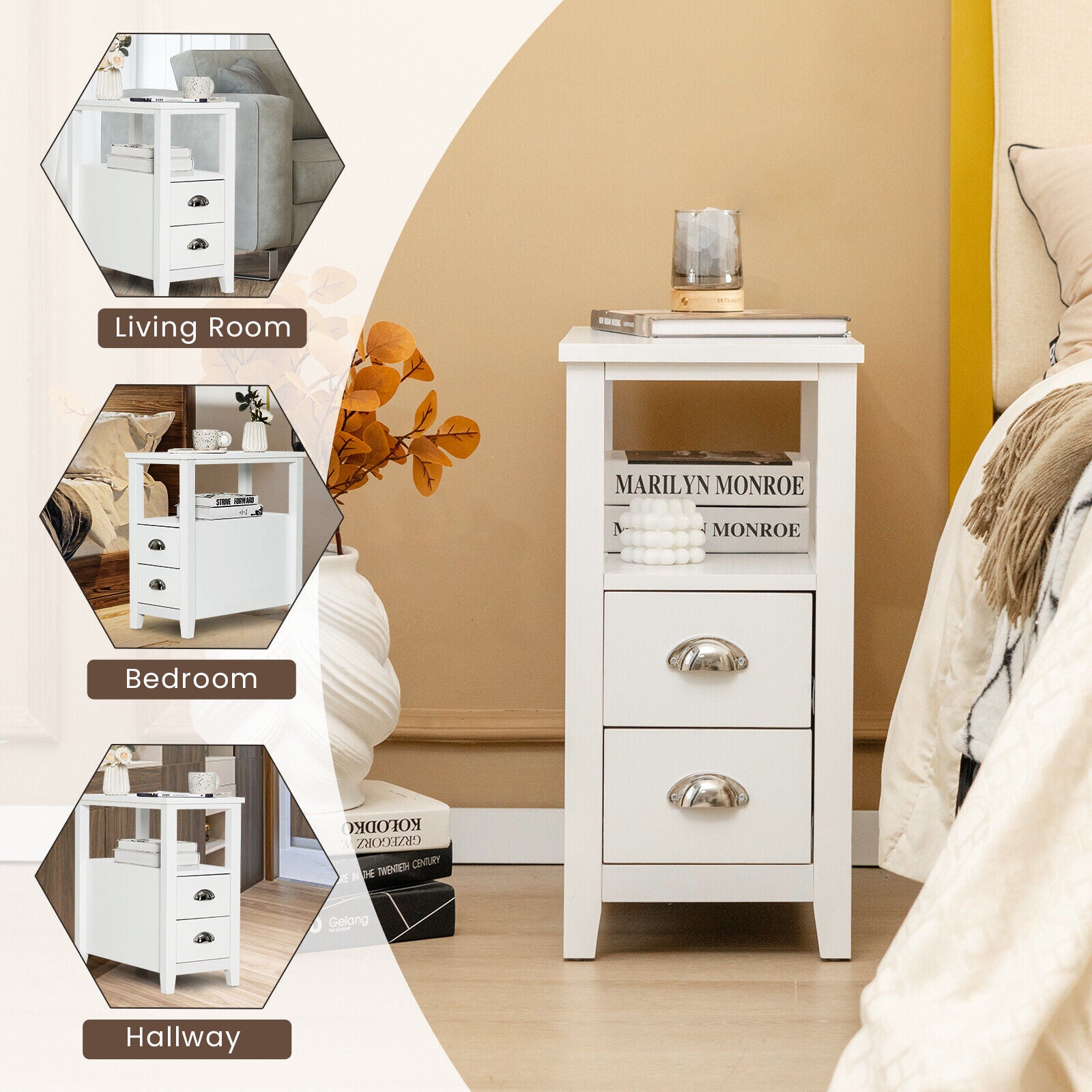 2 Drawer Wooden Nightstand Set, White Nightstands at Gallery Canada