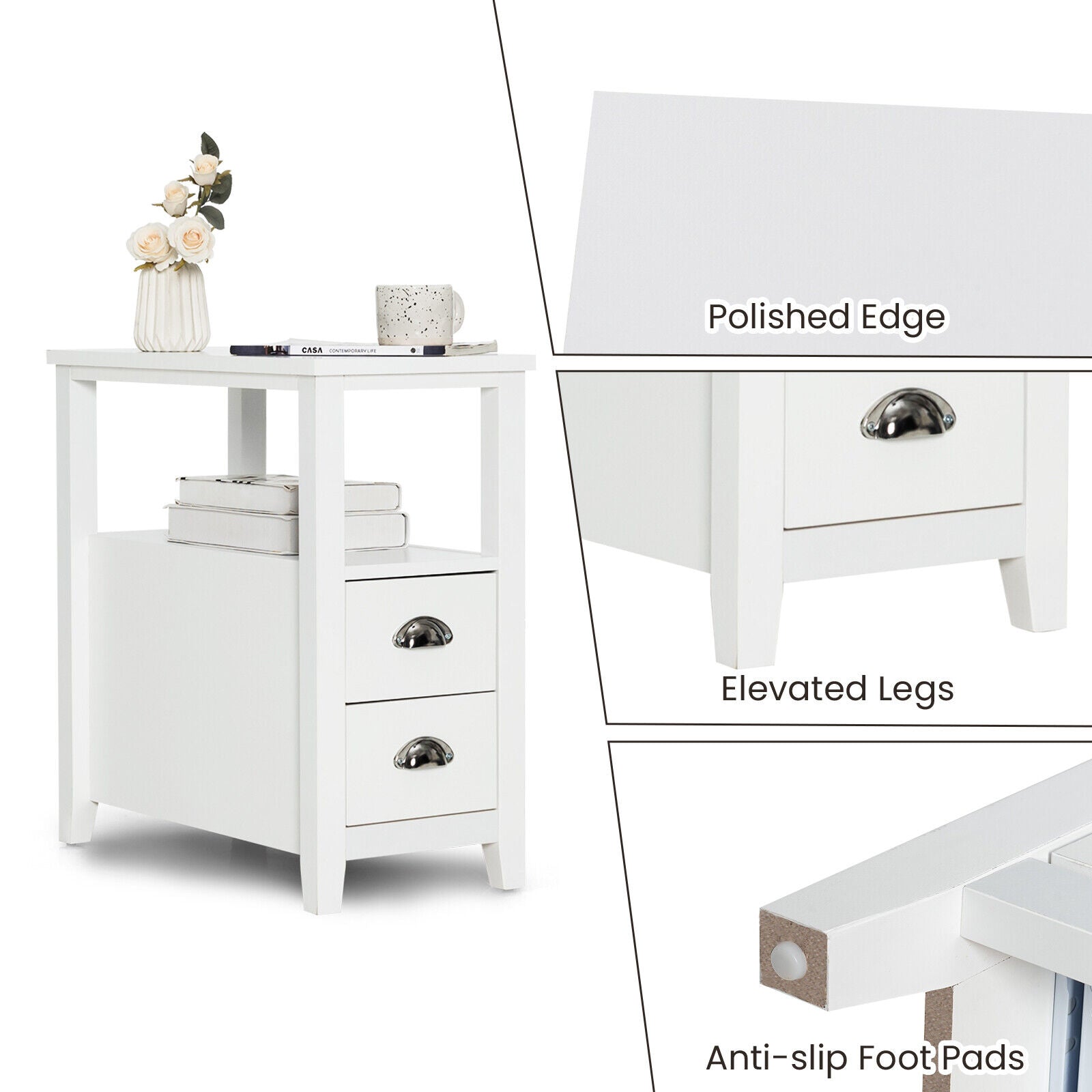 2 Drawer Wooden Nightstand Set, White Nightstands at Gallery Canada